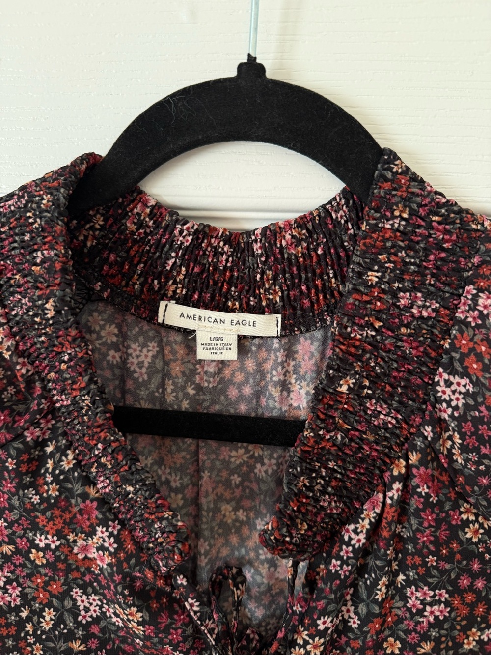 American Eagle Long Sleeve Dress Button Top Tie Chiffon Babydoll Floral L Large - Picture 4 of 6